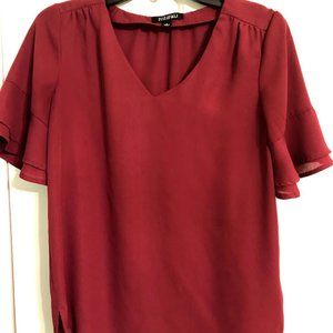 Roz & Ali Hot Pink Blouse with Short Bell Sleeves